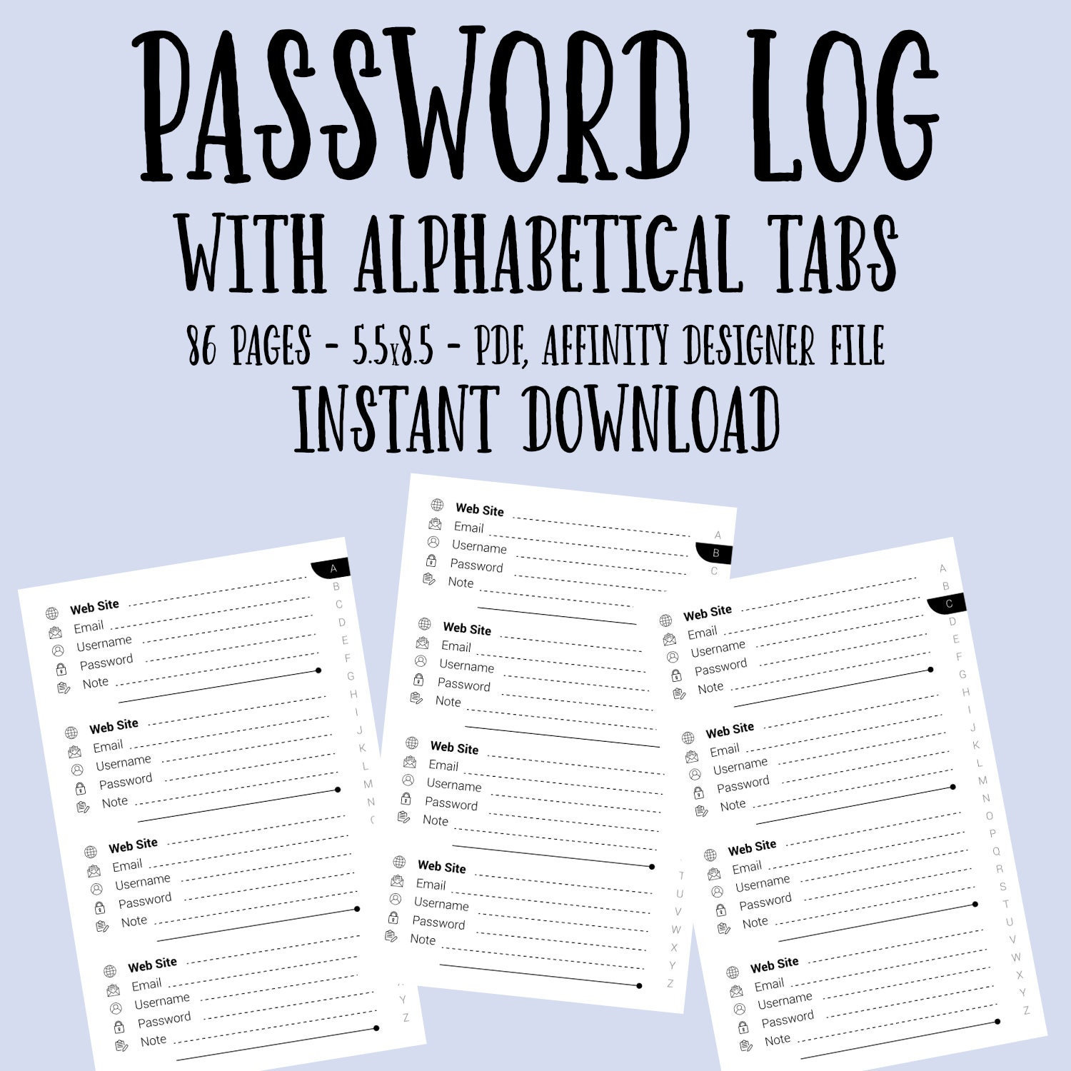 Password Log With Tabs | Printable PDF | Instant Download ...