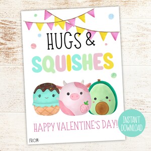 Valentine&#39;s School Card Squish | Kids Valentines Cards Tags | Classroom Valentines Cards Printable | Funny Valentine&#39;s Favor Gifts Tags