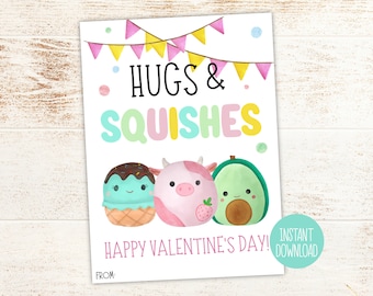 Valentine's Card Squish | Kids Valentines Cards Tags | Classroom Valentines Cards Printable | Valentine's Favor Gifts Tags