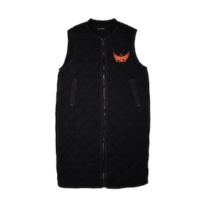 Black Quilted Embroidered Bomber Vest