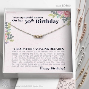 Cadeau du 30e anniversaire • Petit collier de perles scintillantes, cadeau d'anniversaire personnalisé, collier personnalisé pour nièce, fille, amie, soeur, cadeau pour elle, BD30b