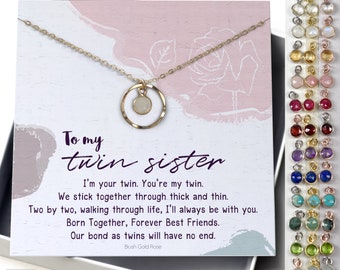 Dainty Karma Birthstone Necklace •Twin Sister Necklace Gift • Gift for Twin Sister • Twin Sister Birthday, Twin Sisters quotes, S4b