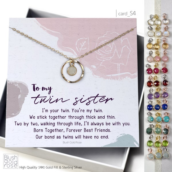 Dainty Karma Birthstone Necklace •Twin Sister Necklace Gift • Gift for Twin Sister • Twin Sister Birthday, Twin Sisters quotes, S4b