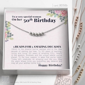 50th birthday gift • Tiny Glitter Beads Necklace • Custom Birthday gift for her, Mom Gift, Sister Gift, Aunt gift, Personalized Gift, BD50b