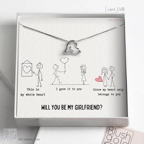 Will you be my Girlfriend Gift •Heart White Topaz Necklace • Be my Girlfriend Proposal Gift • Be my Girlfriend Proposal Necklace Gift  • LV8