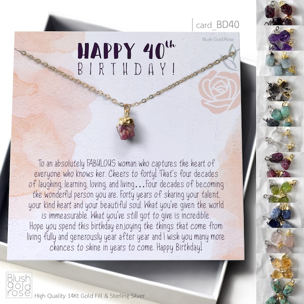 RHEA Natural Raw Birthstone Necklace • Custom Rough Birthstone • 40th birthday, 40th Birthday gift for Niece, Daughter, Sister, Friend, BD40