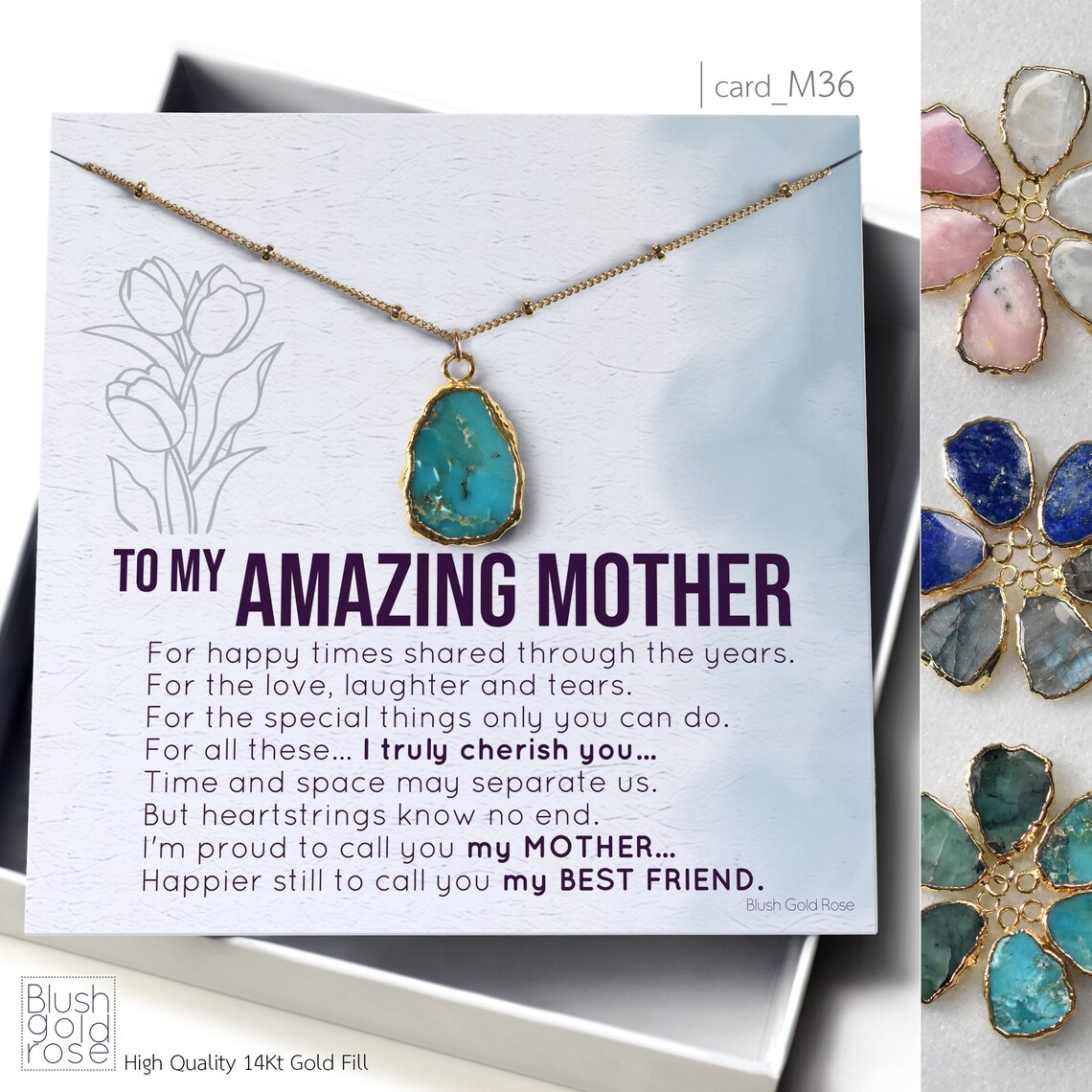 Genuine Natural Gemstones Necklace Mom Birthday Gift Mom Etsy