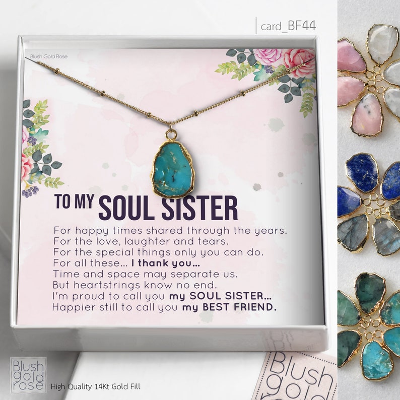 Soul Sister Gift BFF Necklace Best friend Gift BFF gift Turquoise, Lapis, Moonstone, Labradorite, Emerald Necklace,BF44 image 1