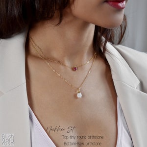 Dainty Birthstone Layered Necklace Set: 14k Gold Fill or Sterling Silver