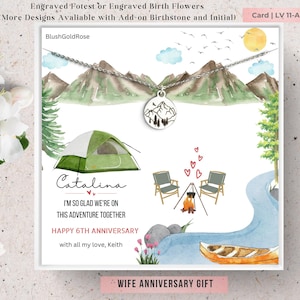 Wife Anniversary Gift,Engraved Forest or Birth Flower Necklace with Birthstone Option, So Glad We're this Adventure Together Card, LV11-AN