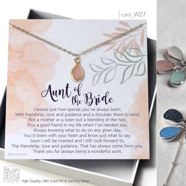 Aunt of Bride gift from Bride •Teardrop Druzy Pendant Necklace • Aunt Appreciation Gift for your wedding, Aunt of the Bride gift, W27