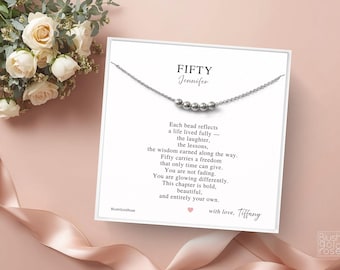 50th Birthday Necklace for Her, Turning 50 Gift, Five Bead Necklace, Meaningful Birthday Gift, Wife Mom Sister Friend Jewelry