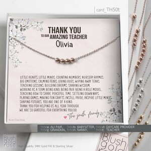 Thank You Gift for Pre-K teacher • Dainty Glitter Bead Necklace • Nanny Gift, Babysitter Gift, Au Pair Gift, Custom Names card • th50
