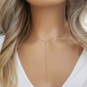 Delicate Beaded Lariat Necklace: Gold Filled Y Necklace