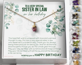 Sister In Law Gift Idea, RHEA Natural Raw Birthstone Necklace • SIL Gift • Sister in law Birthday Gift • Sister in Law Birthstone gift,SB5