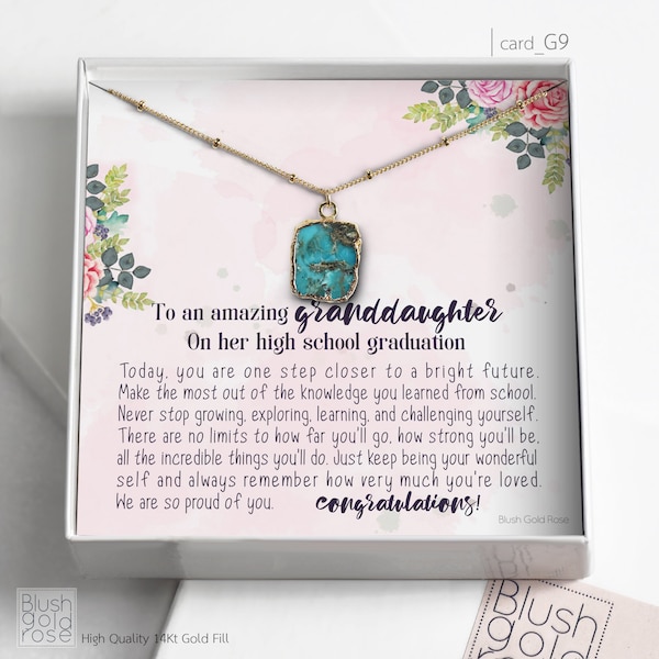 Genuine Kingman Turquoise  Necklace • Gold Edged Stone • Granddaughter High School Graduation Gift • Granddaughter Graduation Gift,G9