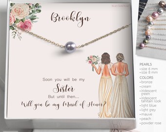 Sister In Law Maid of Honor Proposal Gift • Pearl Necklace • Lariat Pearl Necklace •  Maid of honor Proposal Gift to Sister in law• CTC,W96