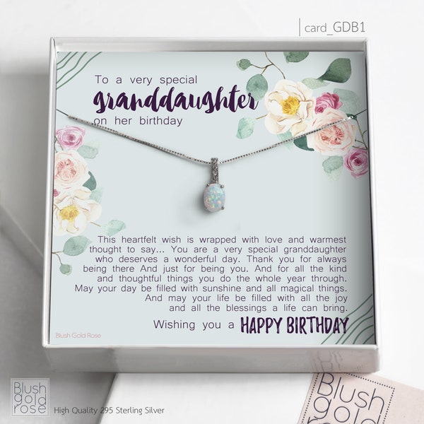Granddaughter Birthday Gift • Oval Fiery Opal Diamond Necklace • Granddaughter Necklace Gift • Granddaughter Birthday card • GDB1
