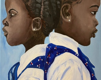 Arte afroamericana / serie di capelli per ragazze / Ragazze della scuola / arte per bambini / Arte nera