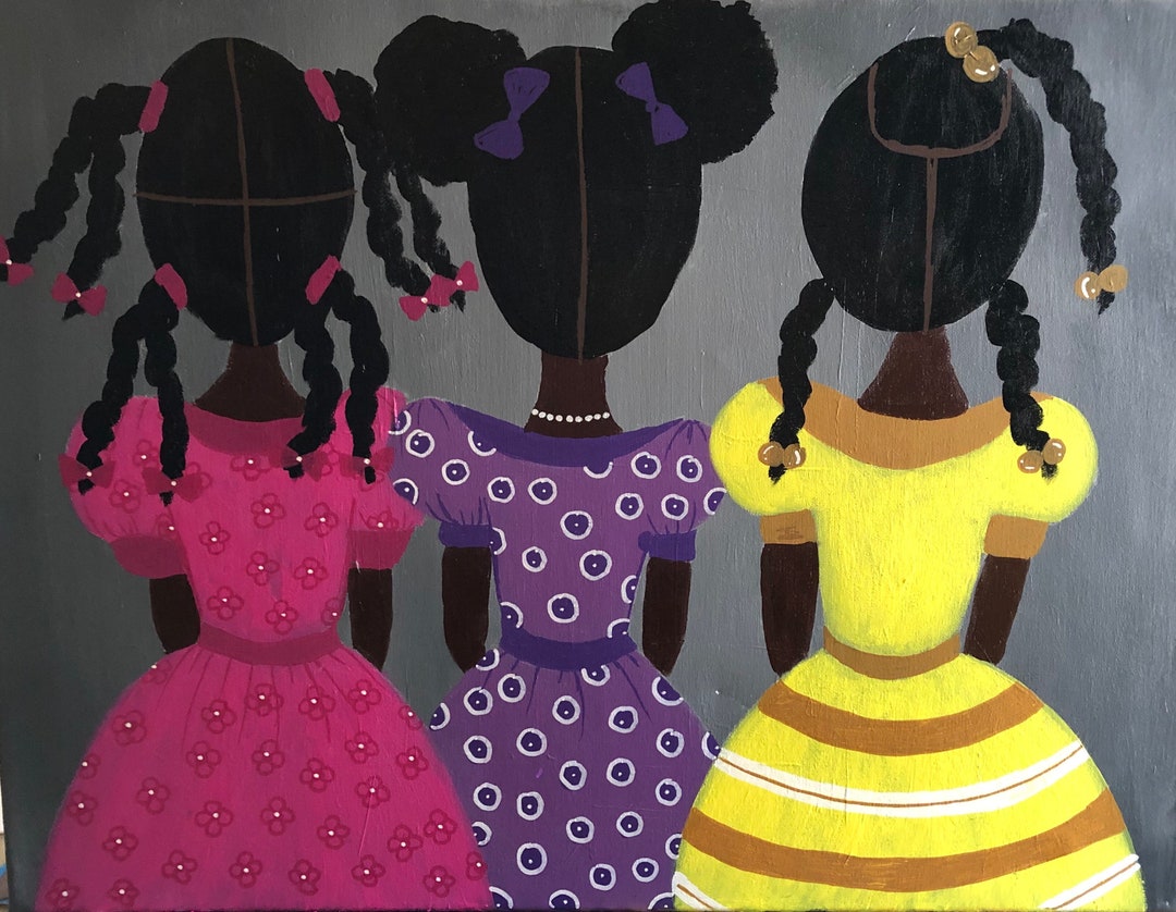 African American Girl Hair Series triplets on 16x20 Stretched Canvas Etsy