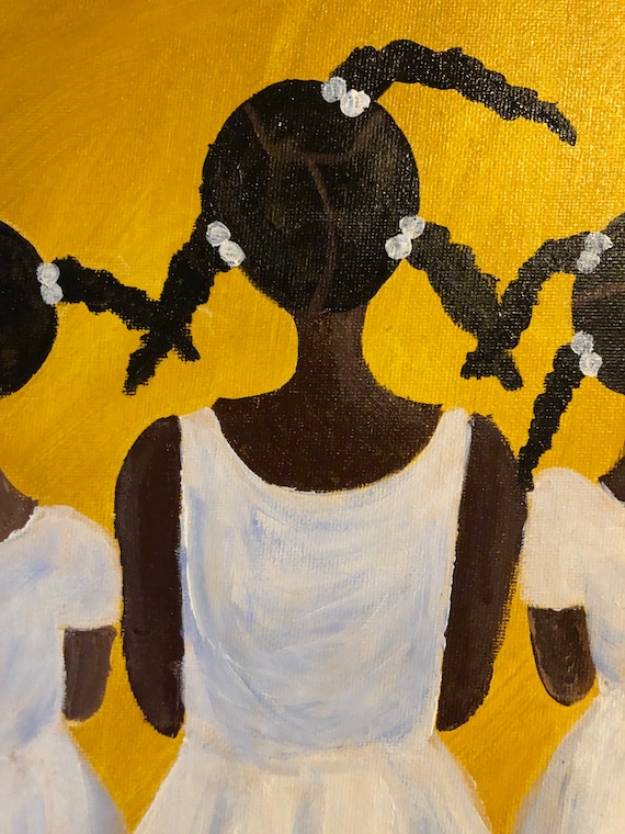 Gullah Art: Three Sisters - African American Girl Original Acrylic