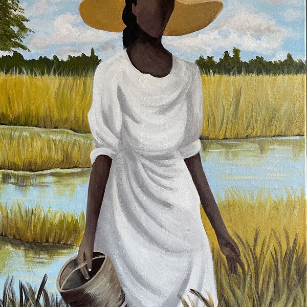 Gullah Kunst Original Acrylgemälde “Precious Moments” Afrika Amerika. Flachlandkunst