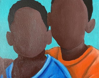 African American Art original acrylic painting “Brothers ” Black Boy Joy