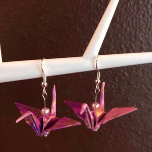 origami japanese crane bird earrings denim blue