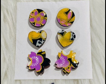 Sakura Cherry Blossom Circle Earrings — Japanese Chiyogami & Laser Cut Wood
