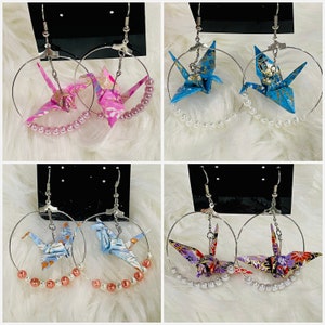 origami japanese yuzen chiyogami washi paper crane bird jewelry earrings