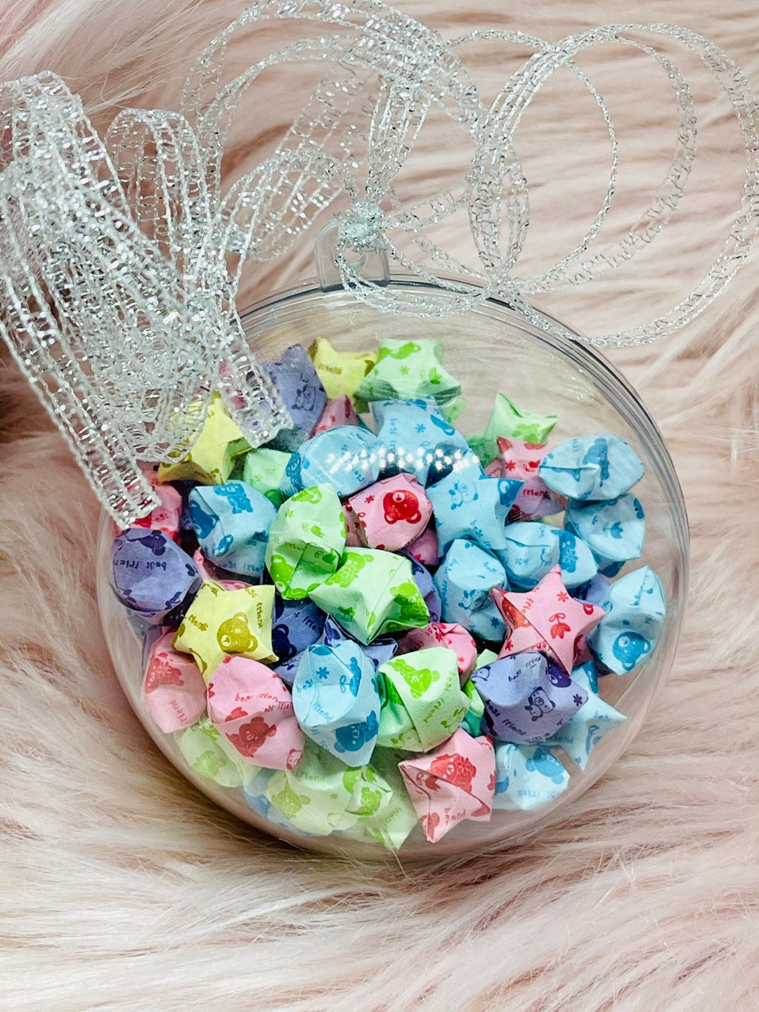 Rainbow Origami Lucky Star Ornament — Kawaii Bear Edition - Etsy