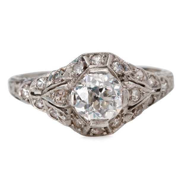 HOLD JANIE: Circa 1920's Art Deco Platinum 1.13 cttw Old European Cut Vintage Diamond Engagement Ring - #190072639