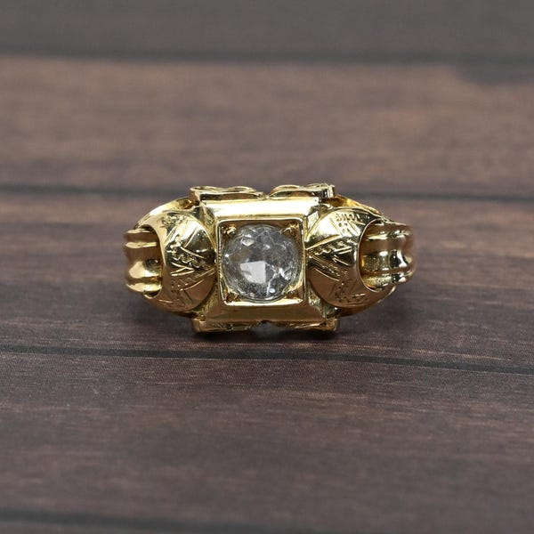 Antique Handmade Open Scroll Gallery 14k Gold Paste Solitaire Ring