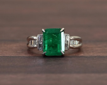 2.85ct Gia Colombian Emerald and Diamond Platinum Ring