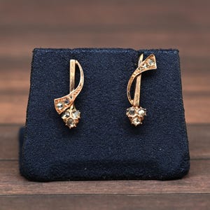 Art Deco 14k Rose Gold Vintage Drop Earrings With Rose Cut Diamonds