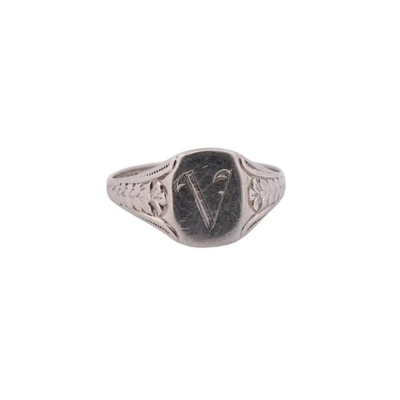 Art Deco Floral Engraved Personalized "V" Signent… - image 2