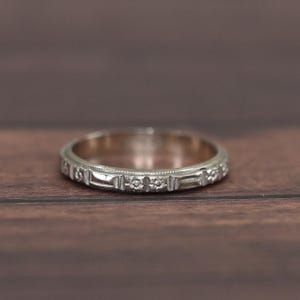 Vintage Orange Blossom Pattern 18k White Gold Wedding Band Size 6