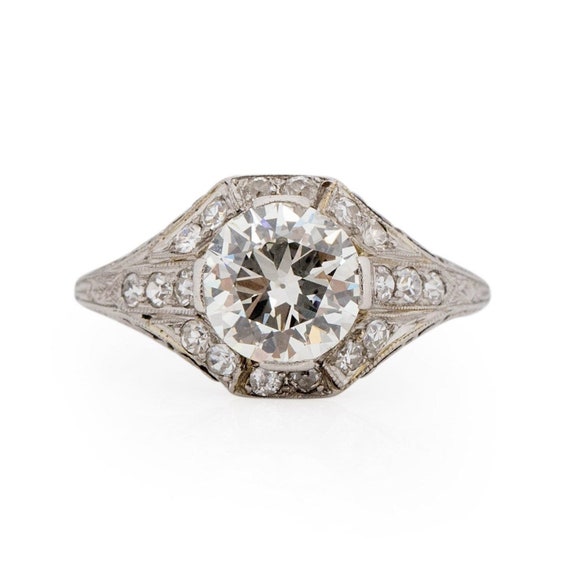Art Deco Platinum 1.55Ct Diamond Filigree Low Pro… - image 3