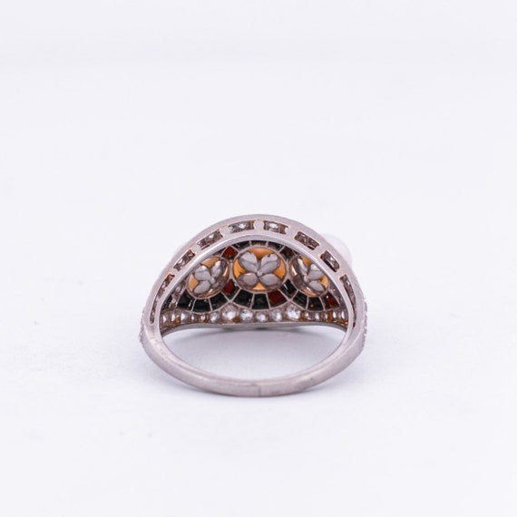 Estate Diamond Onyx 5-6mm Pearl Platinum Band Ring - image 6