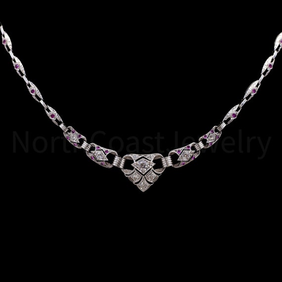 Art Deco Old European Diamond & Ruby Cab Vintage … - image 1