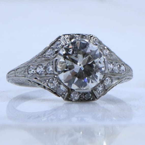 Art Deco Platinum 1.55Ct Diamond Filigree Low Pro… - image 2