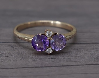 Victorian Amethyst and Diamond Ring Yellow Gold
