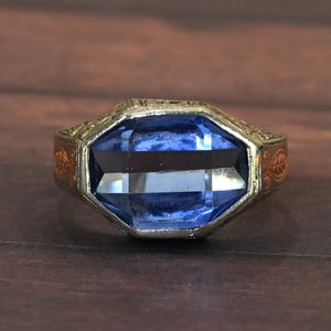 Antique Art Deco Synthetic Spinel Ring With Scrollwork