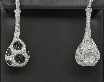 6cttw Black & White Diamond Dangle 14k White Gold Statement Earrings