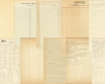 15 Vintage French ledger printable papers, instant download