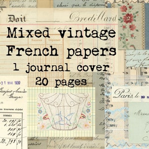 Vintage French papers, 1 journal cover & 20 pages, digital kit to make a junk journal