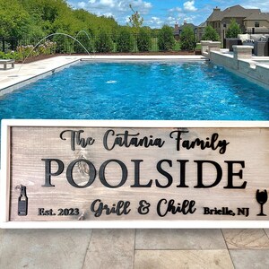 Custom Poolside Grill and Chill 3D Sign, Personalized with Name and Town, Farmhouse Rustic Wood Sign, Great Housewarming Gift, Backyard, Dad