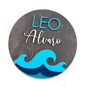 Customized Kids Name Coastal Sign, Beach & Ocean Decor, Personalized with 3D Waves, Children&#39;s Nursery Decor for Bedroom, Baby Name Sign