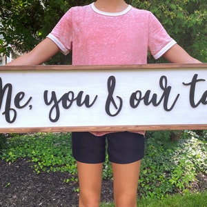 Me, You and Our Two Family Farmhouse Decor for Home! Rustic panel wood sign with 3D letters, hand painted