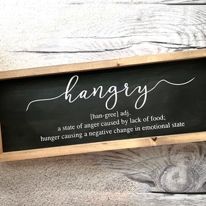 Hangry Kitchen Decor, Large Framed Rustic Farmhouse Wood Sign for Dining Area or Kitchen, Funny Housewarming Gift, Dining Room Decor, Home